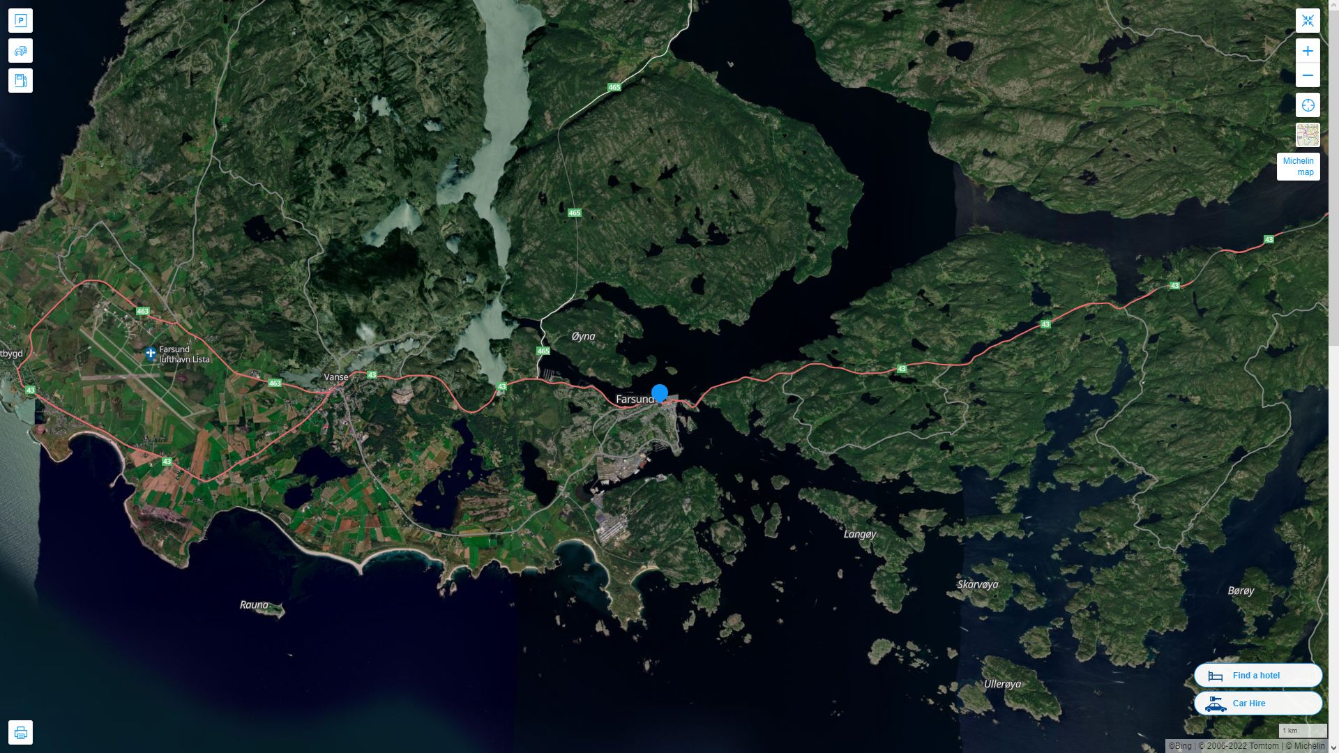 Farsund Highway and Road Map with Satellite View